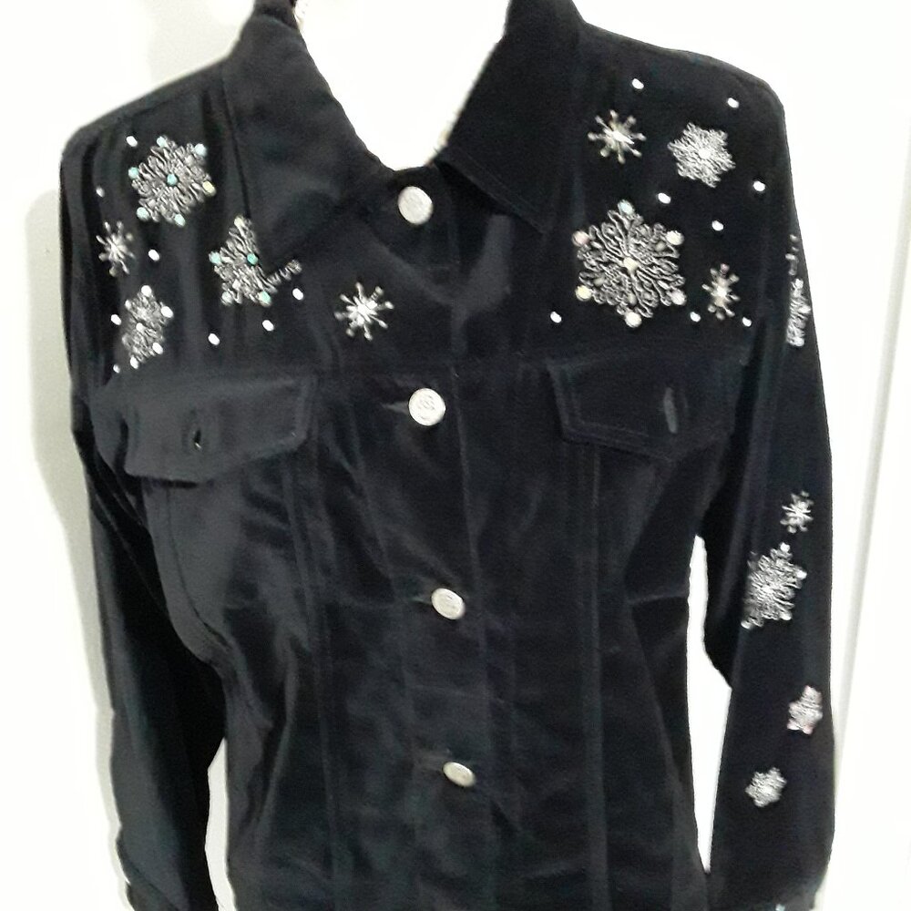 The Quacker Factory dark black Christmas cotton jacket size S